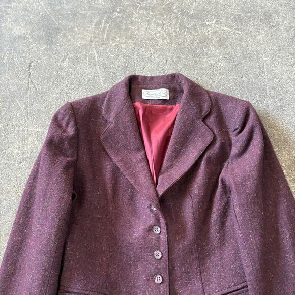 Vintage Royce Wool Crop Blazer Jacket Womens 7 Purple Maroon 80s Professional - Picture 2 of 12